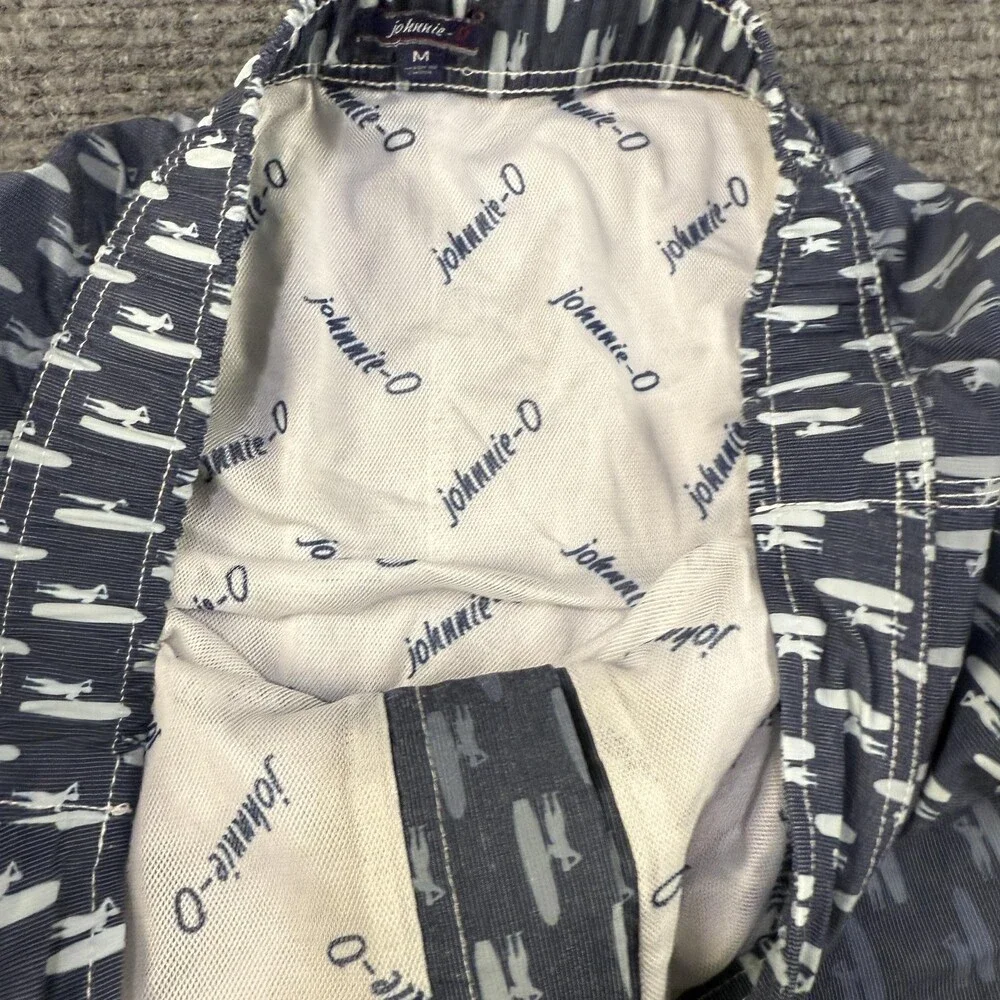Johnnie O Swim Trunks Shorts Mens Medium Blue Surfer Print Boardshorts Polyester